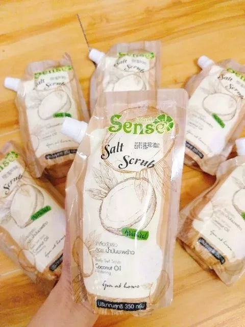 مقشر ملح سينس بتركيبة زيت جوز الهند مقشر طبيعي للبشرة، ملح سبا