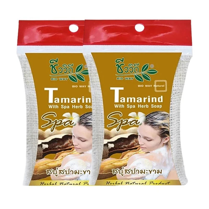 صابون التمر الهندي الطبيعي من بايو واي مع أعشاب سبا وحقيبة إسفنجية من اللوف