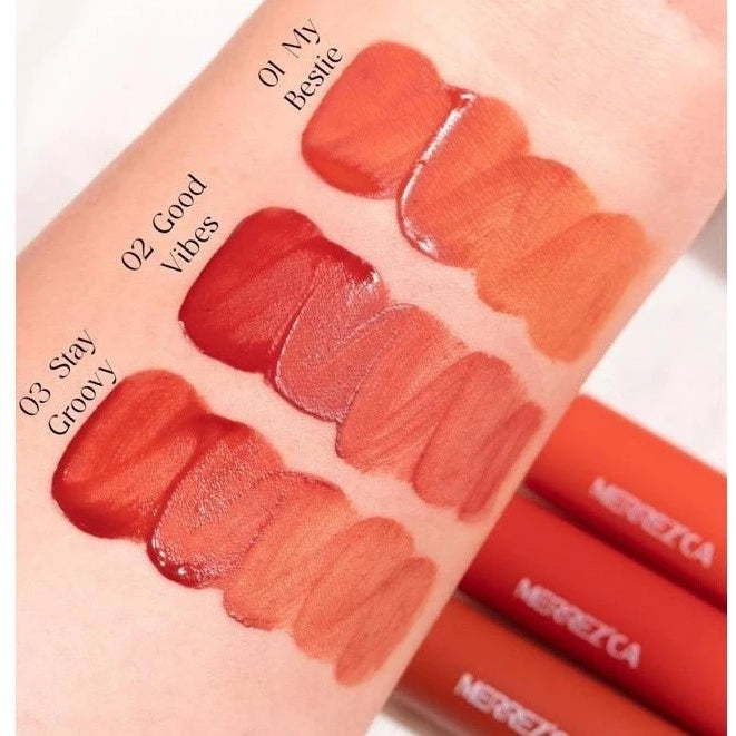 وشم الشفاه والخدود Merrez’ca #02 Good Vibes – منتج جديد ومختوم، يمنحك لوناً ثابتاً وإطلالة طبيعية نابضة بالحيوية.